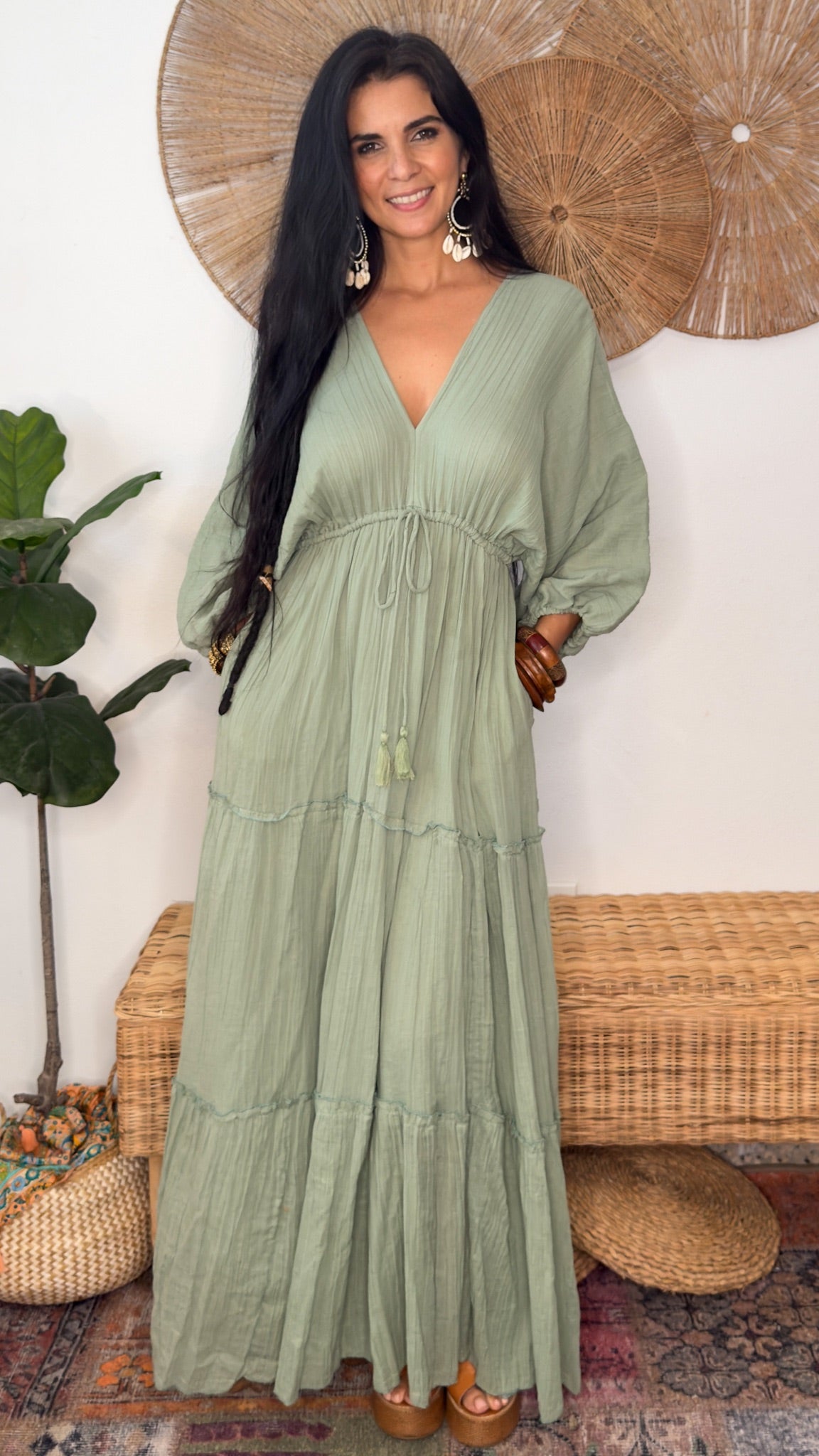 Nelly Cotton Dress- Sage