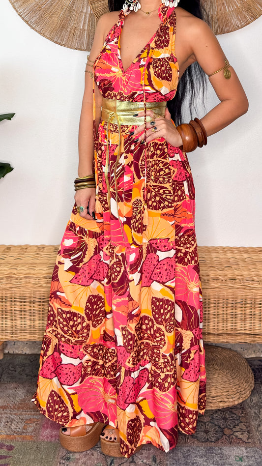 Ruffle Neck Maxi Dress