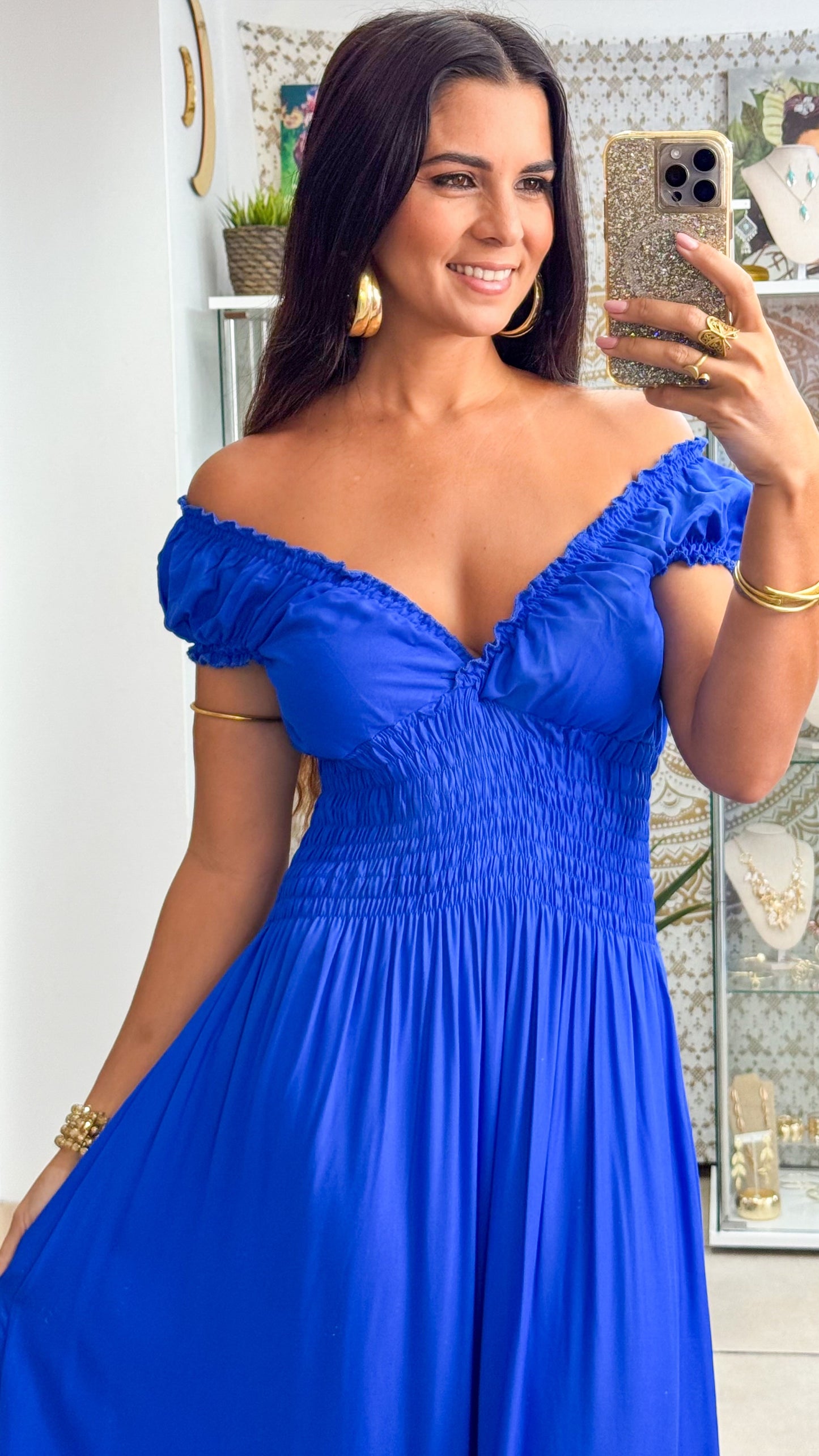 Peasant Maxi Dress- Blue