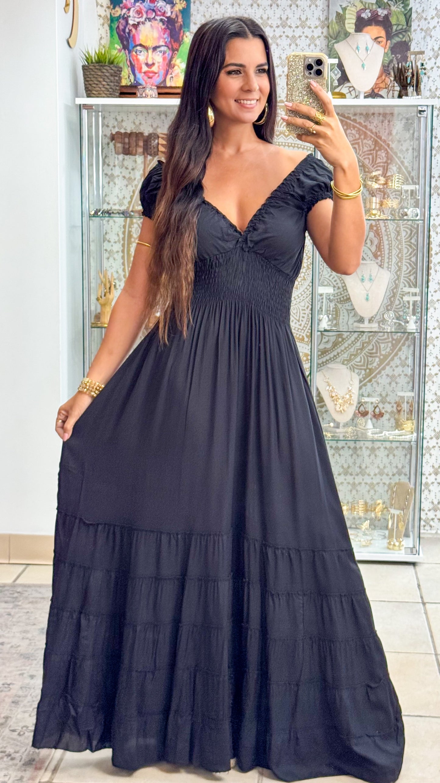 Peasant Maxi Dress- Black