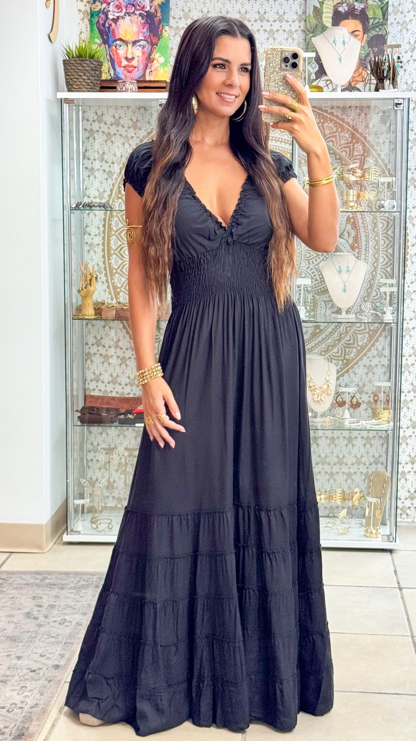 Peasant Maxi Dress- Black