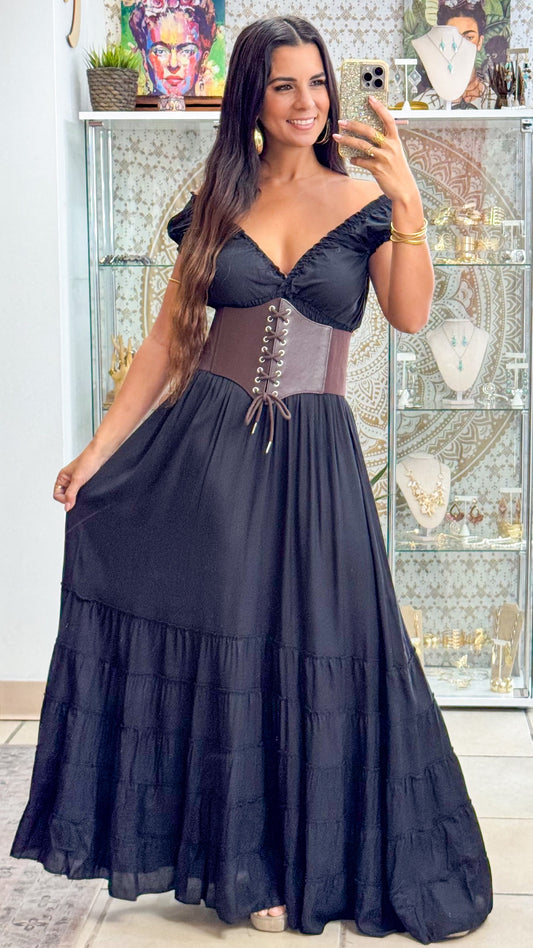 Peasant Maxi Dress- Black