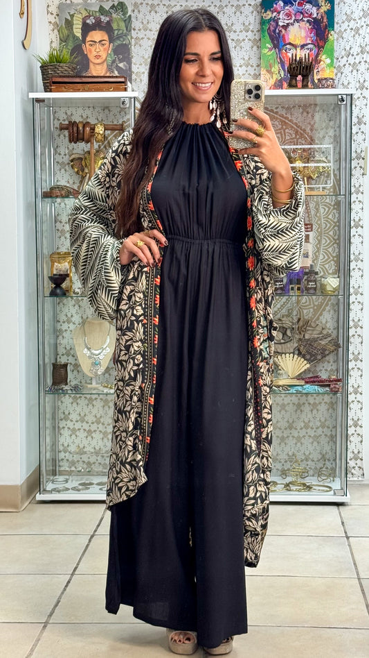 Long Patchwork Kimono- Black