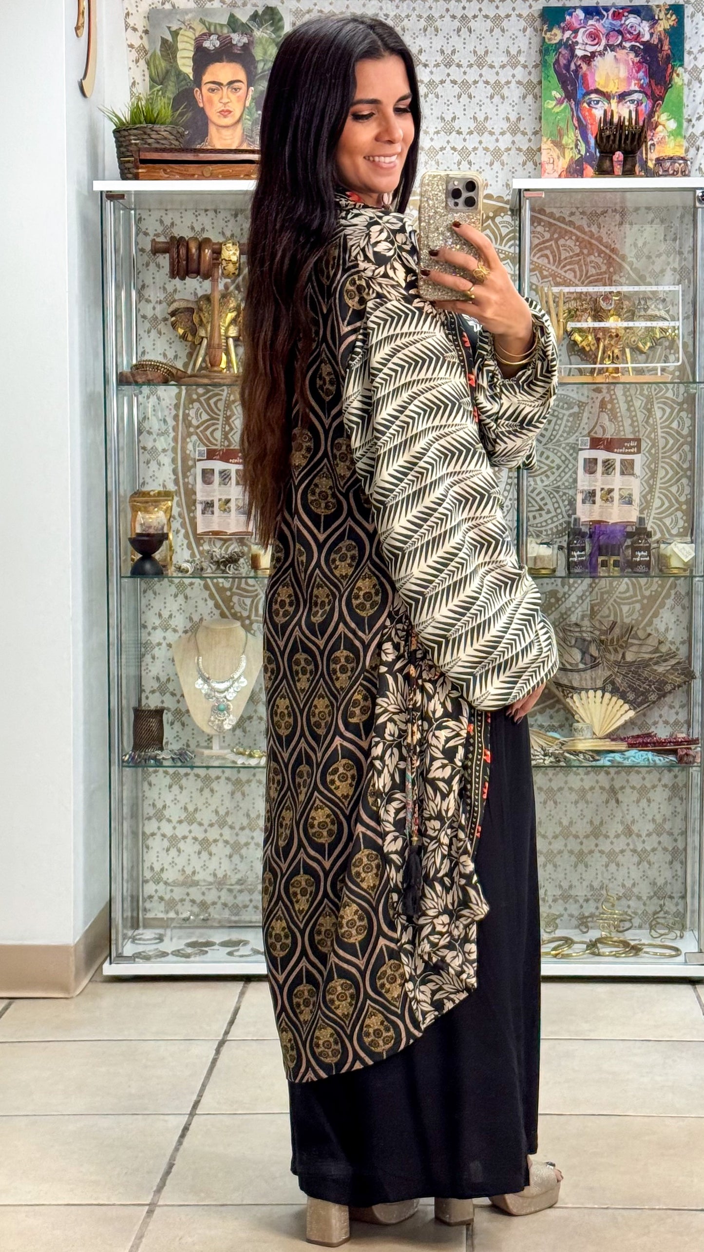 Long Patchwork Kimono- Black