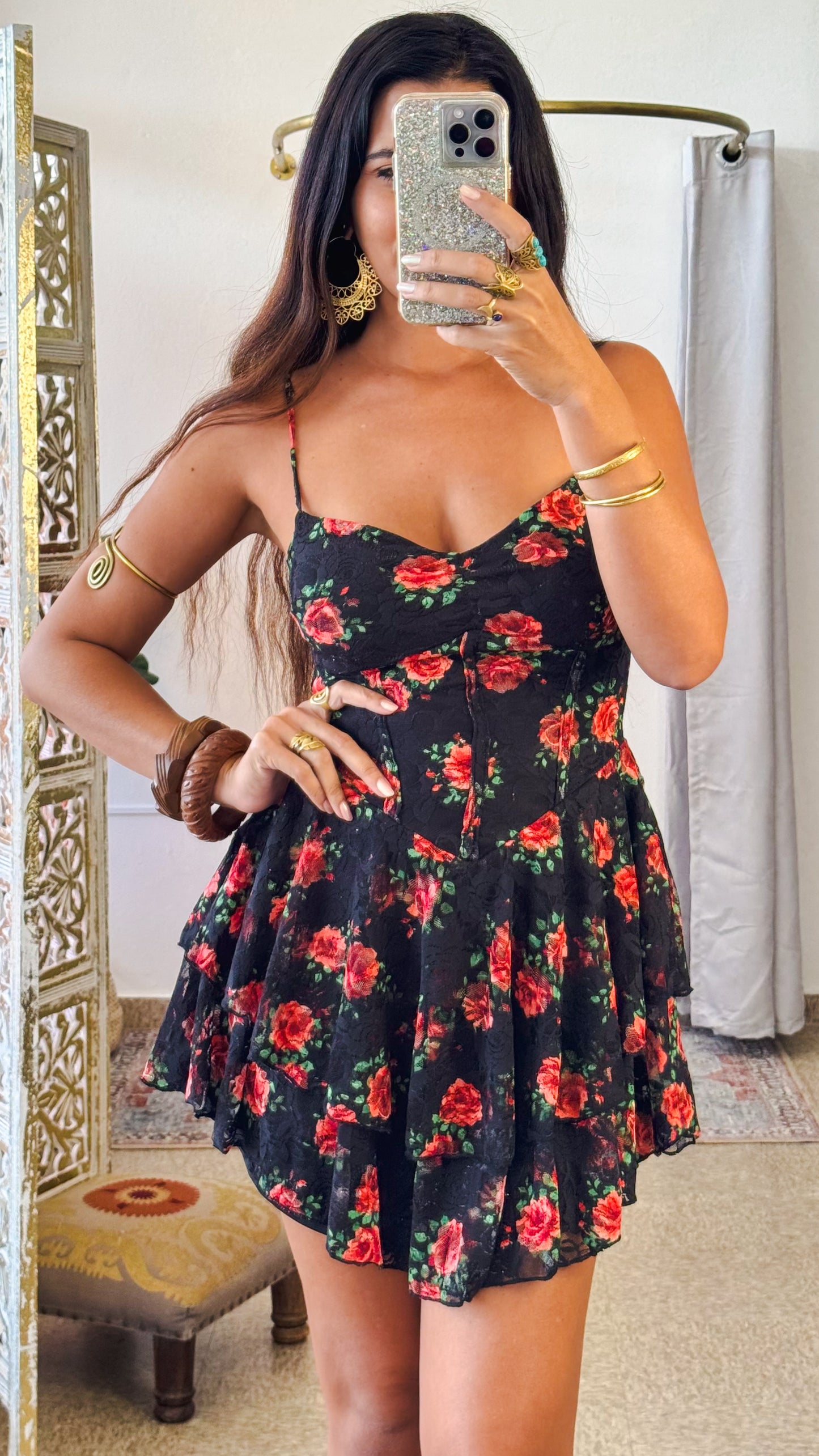 Rose Short Dress- Black