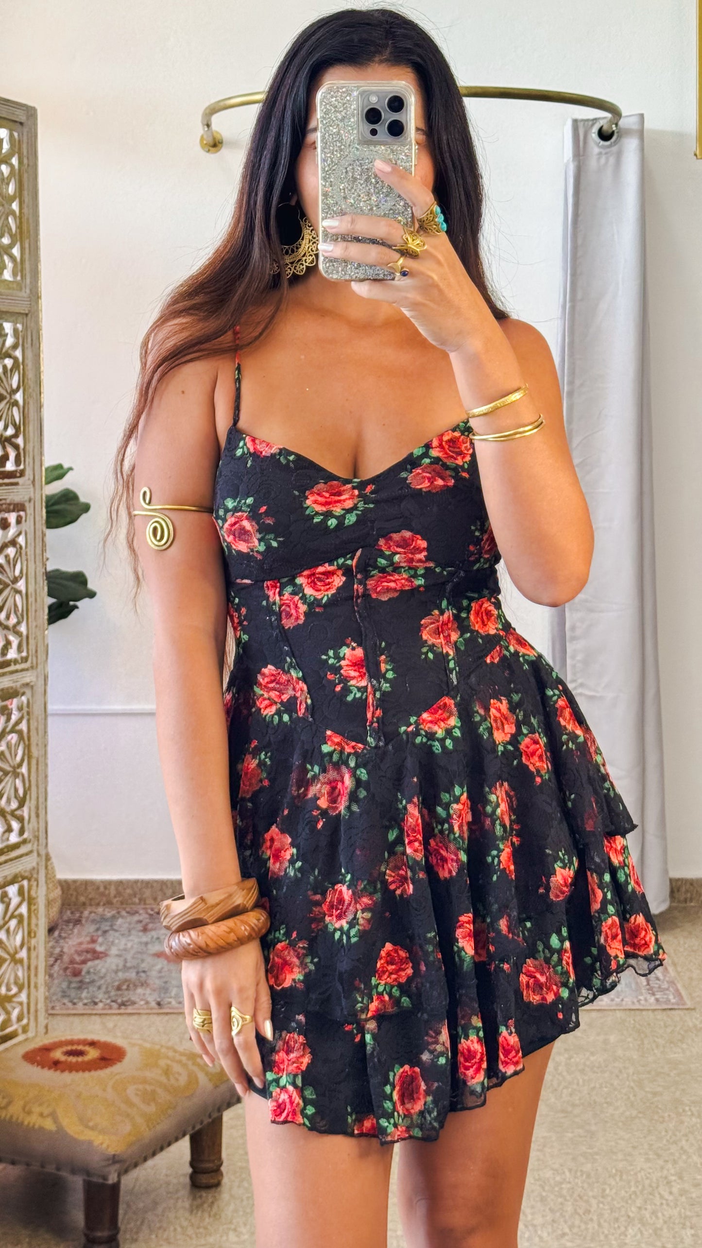 Rose Short Dress- Black