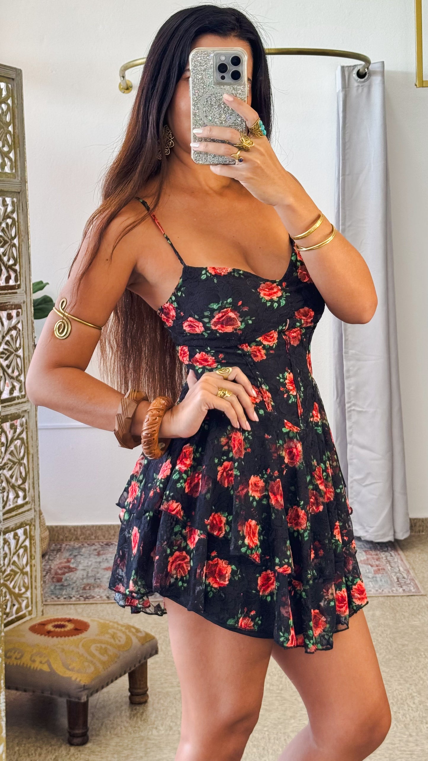 Rose Short Dress- Black