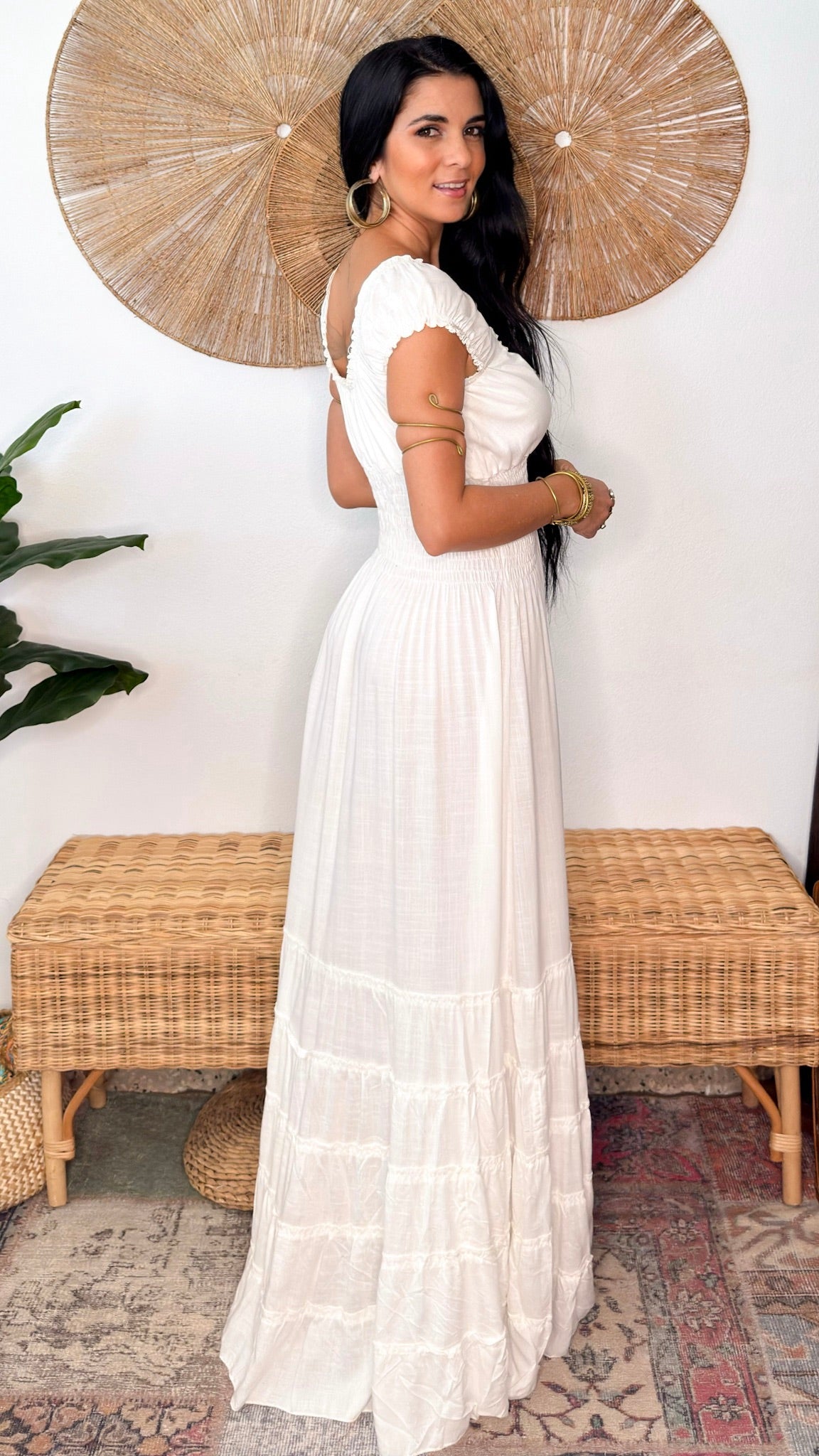 Peasant Maxi Dress- White
