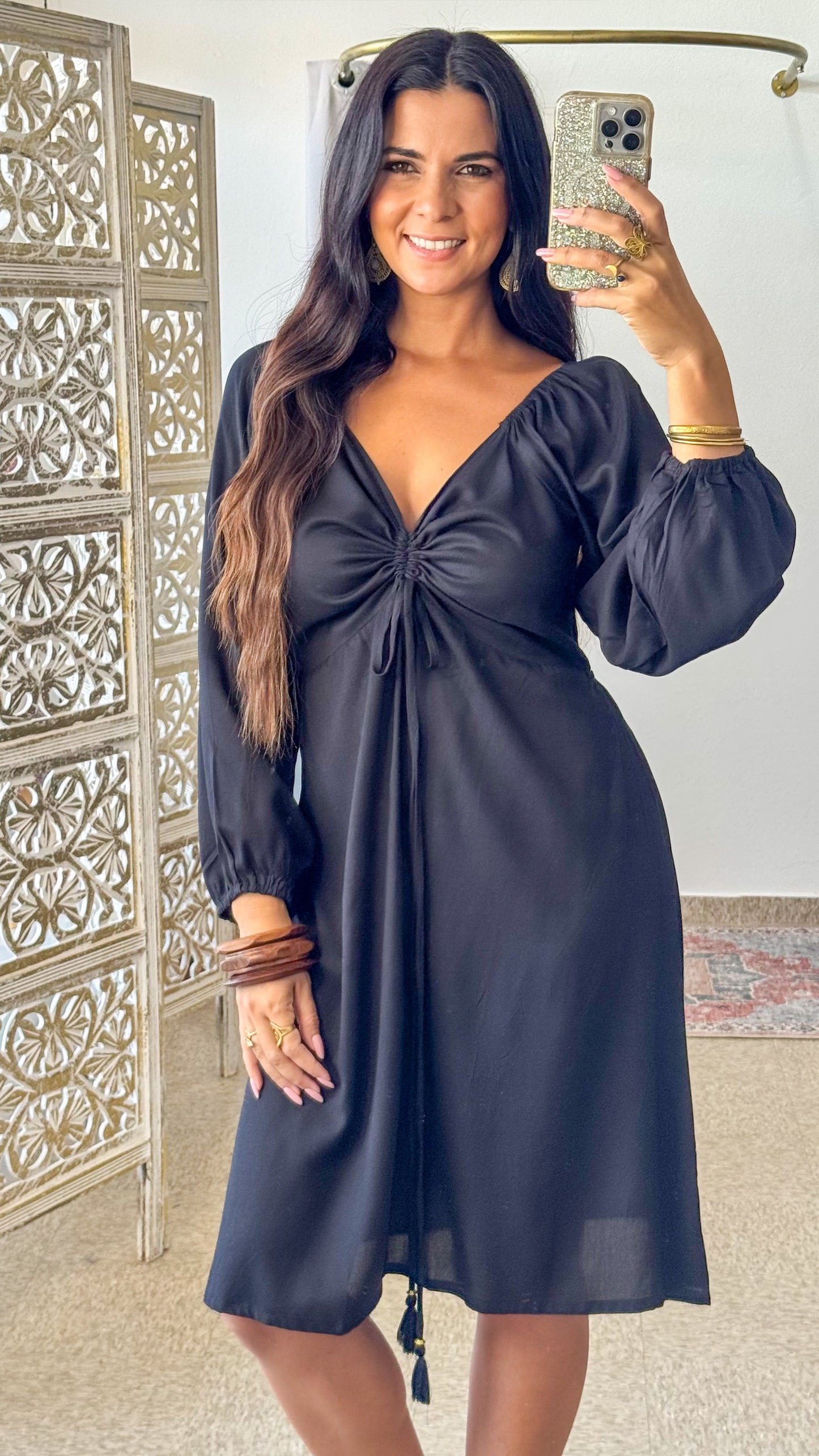 Ashanti Short Dress-Black