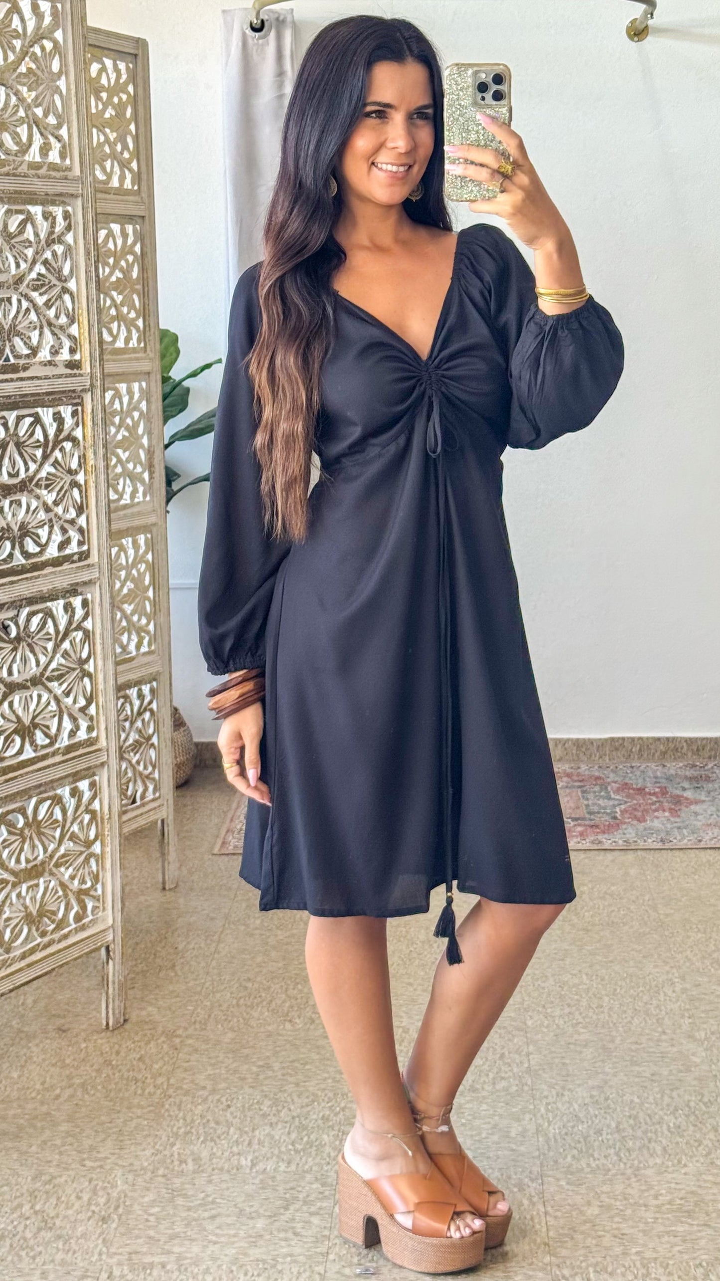 Ashanti Short Dress-Black