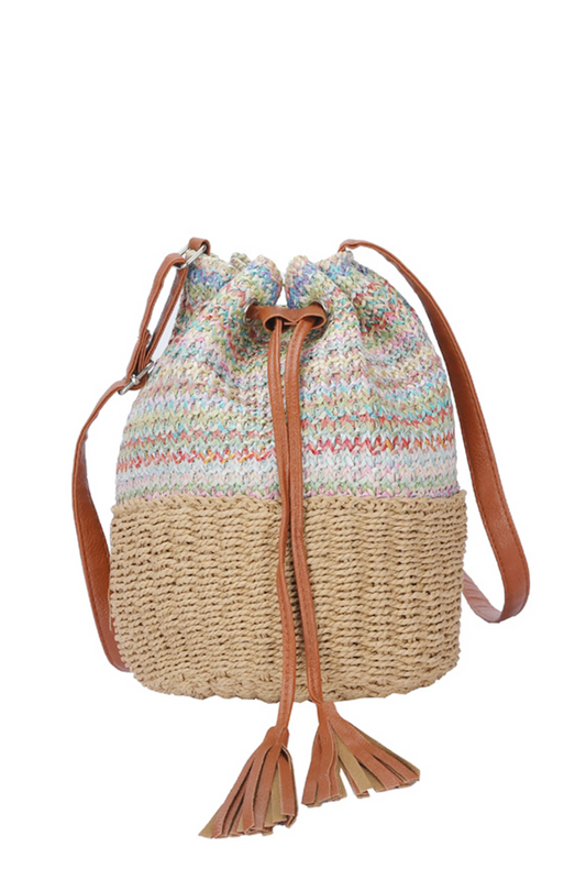 Tassel Straw Bucket Bag