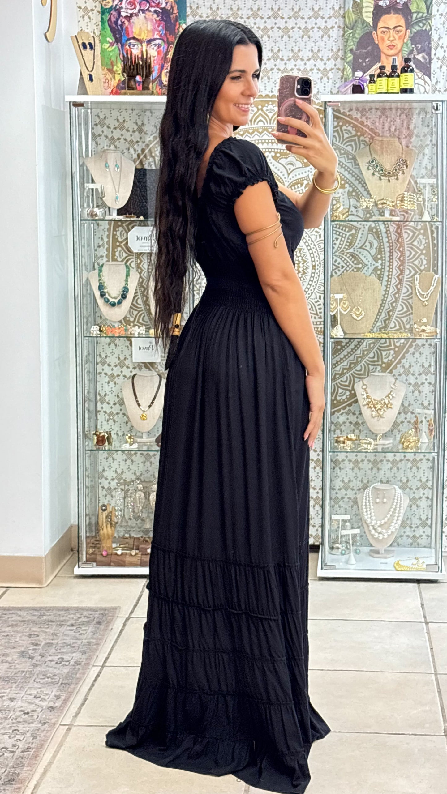 Peasant Maxi Dress- Black