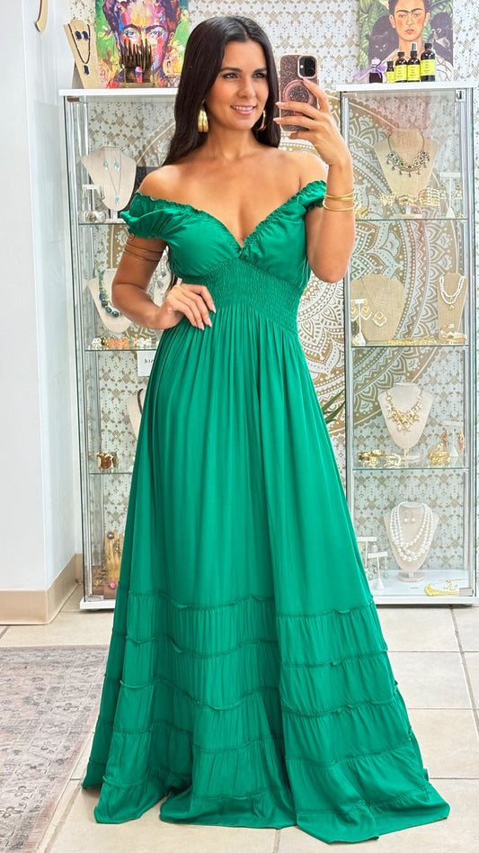 Peasant Maxi Dress- Green