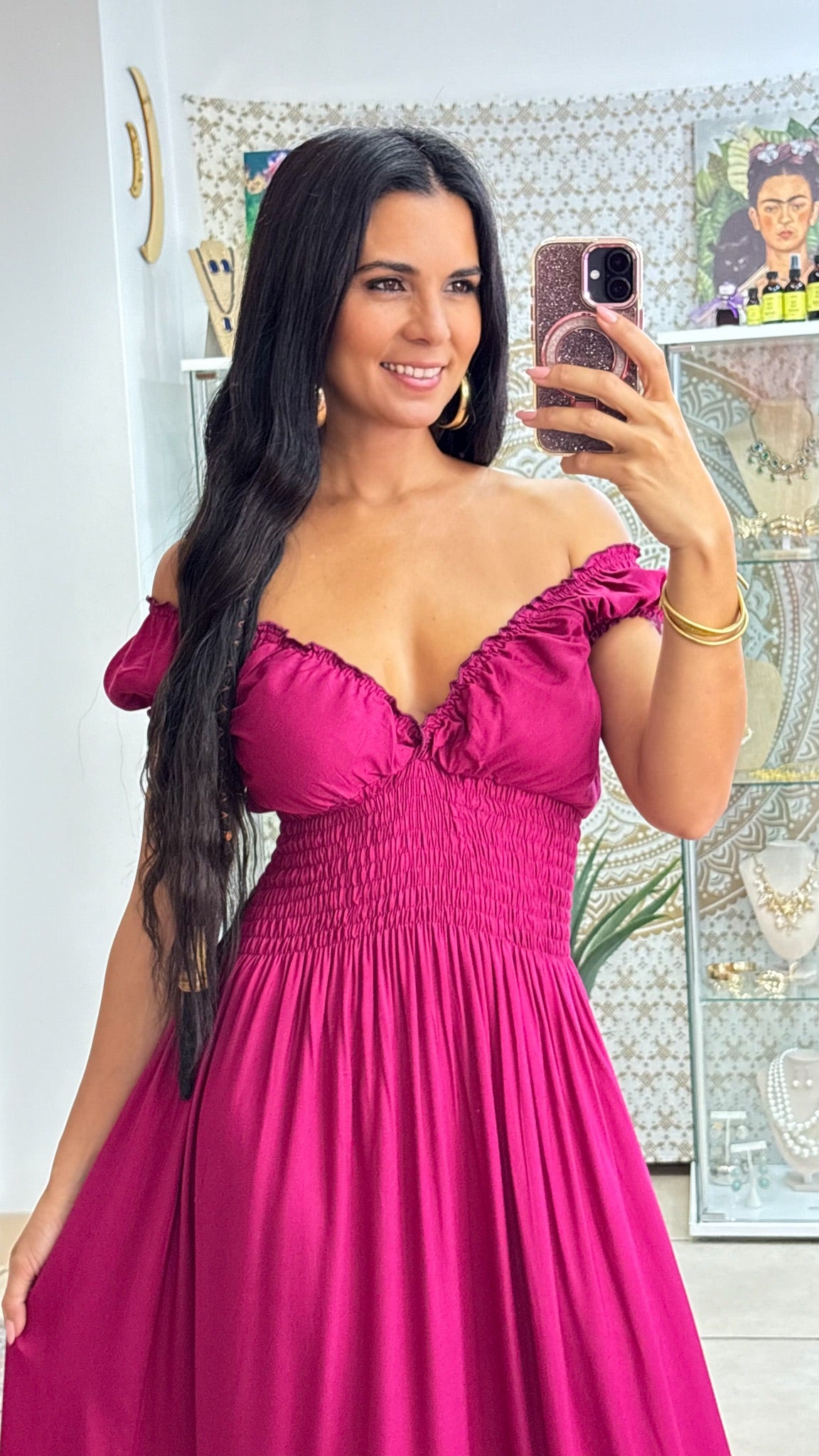 Peasant Maxi Dress- Berry