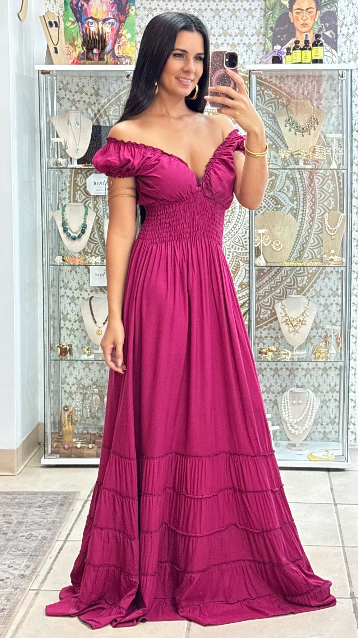 Peasant Maxi Dress- Berry