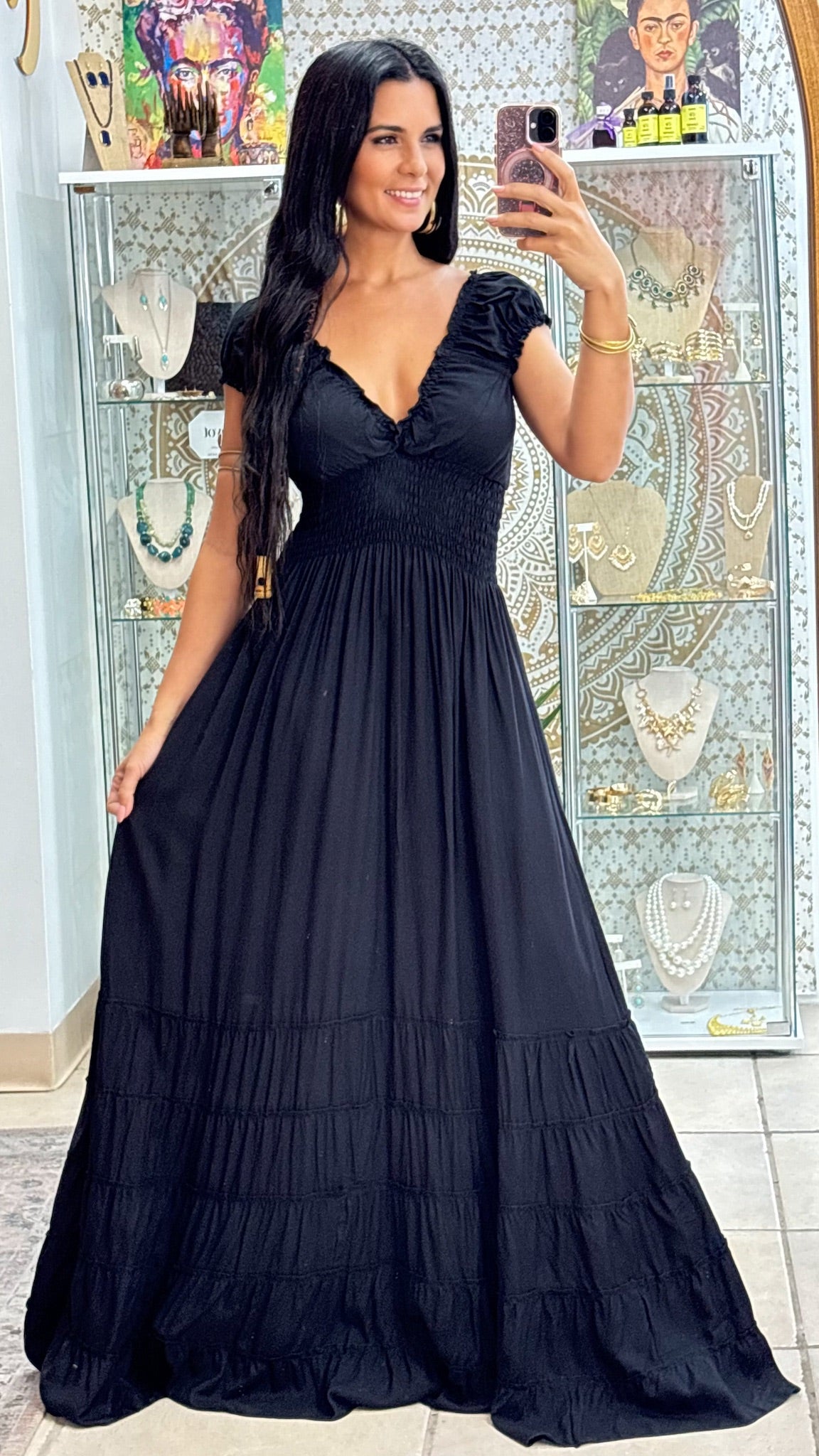 Peasant Maxi Dress- Black
