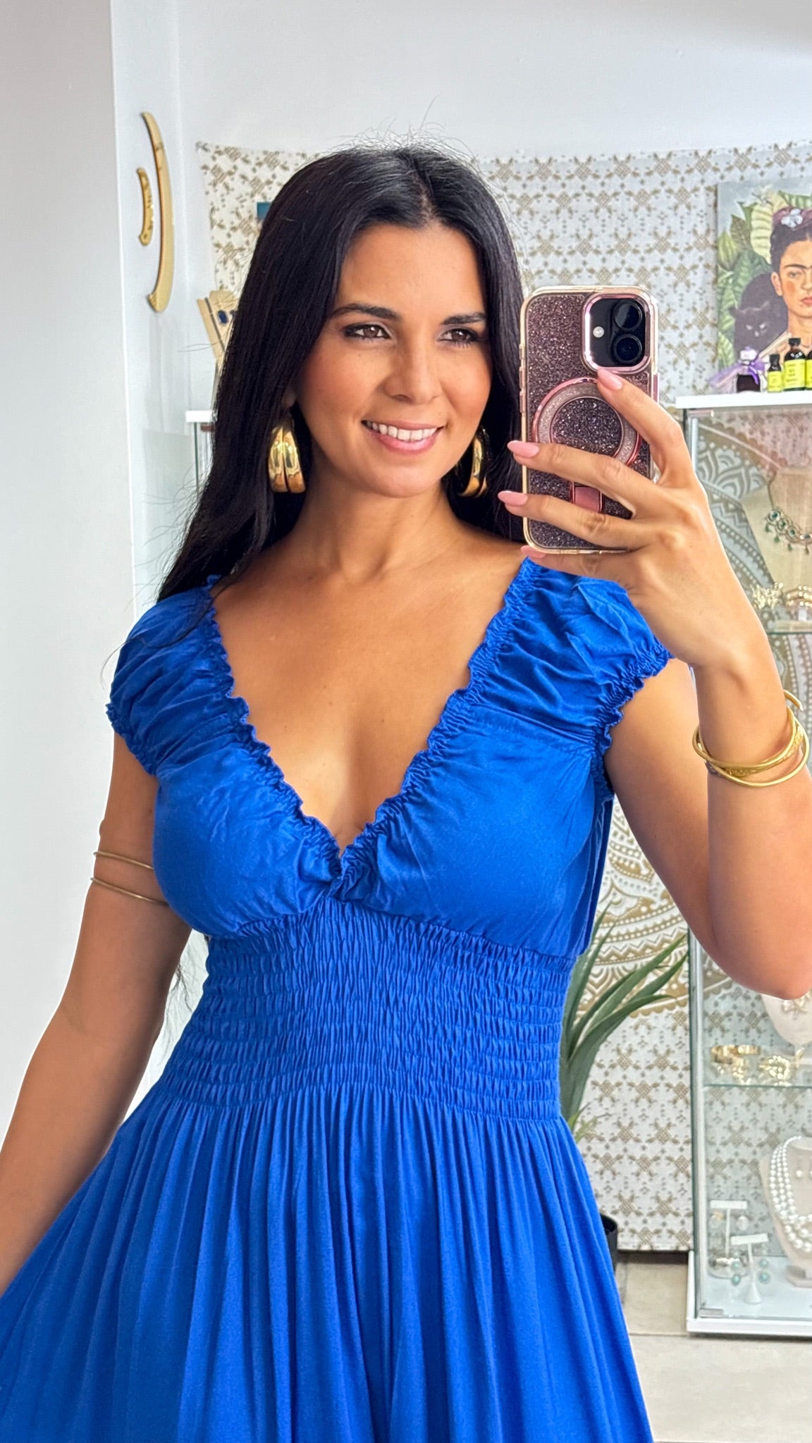 Peasant Solid Color Dress-Royal