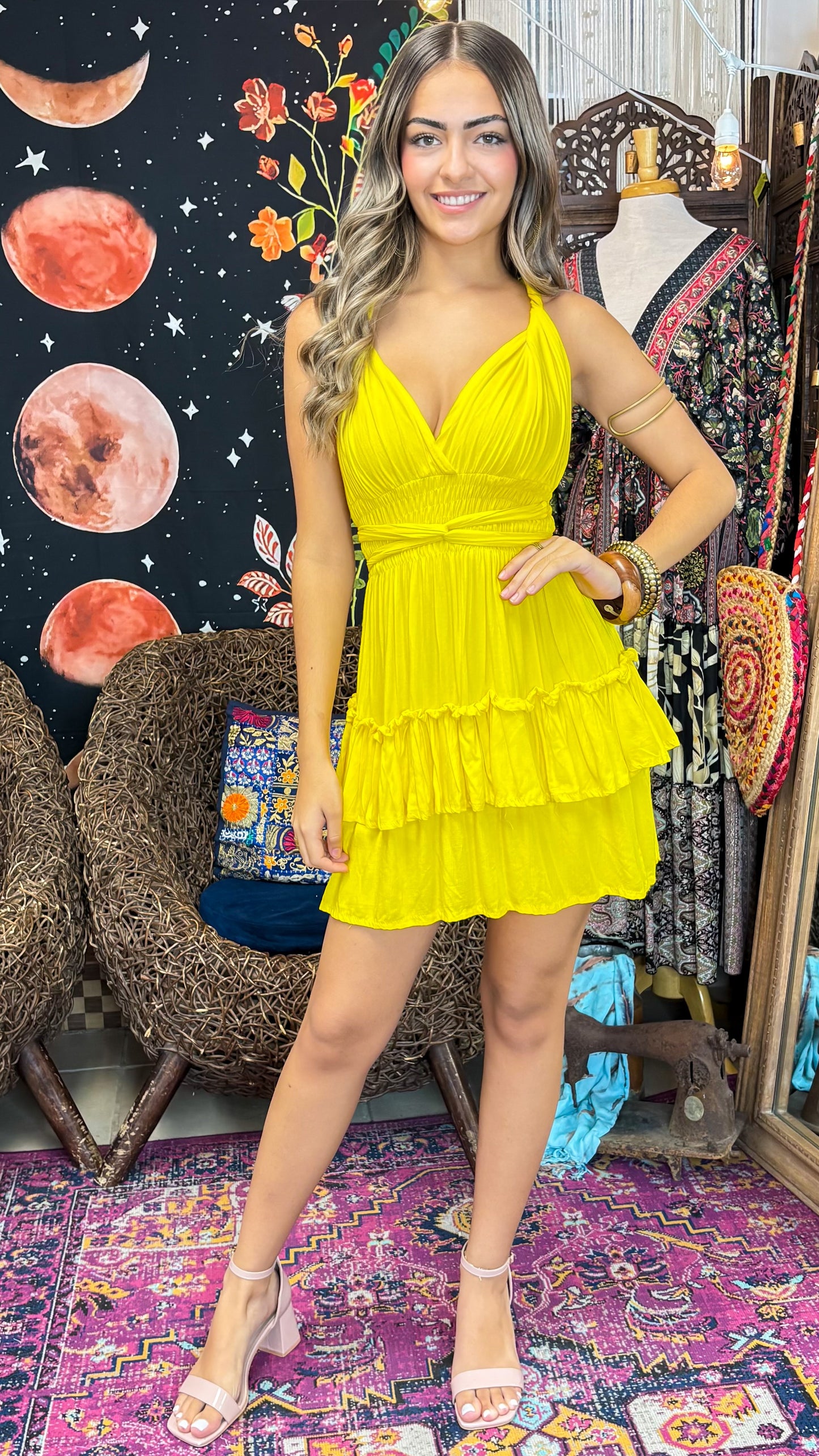 Convertible Short Dress-Yellow