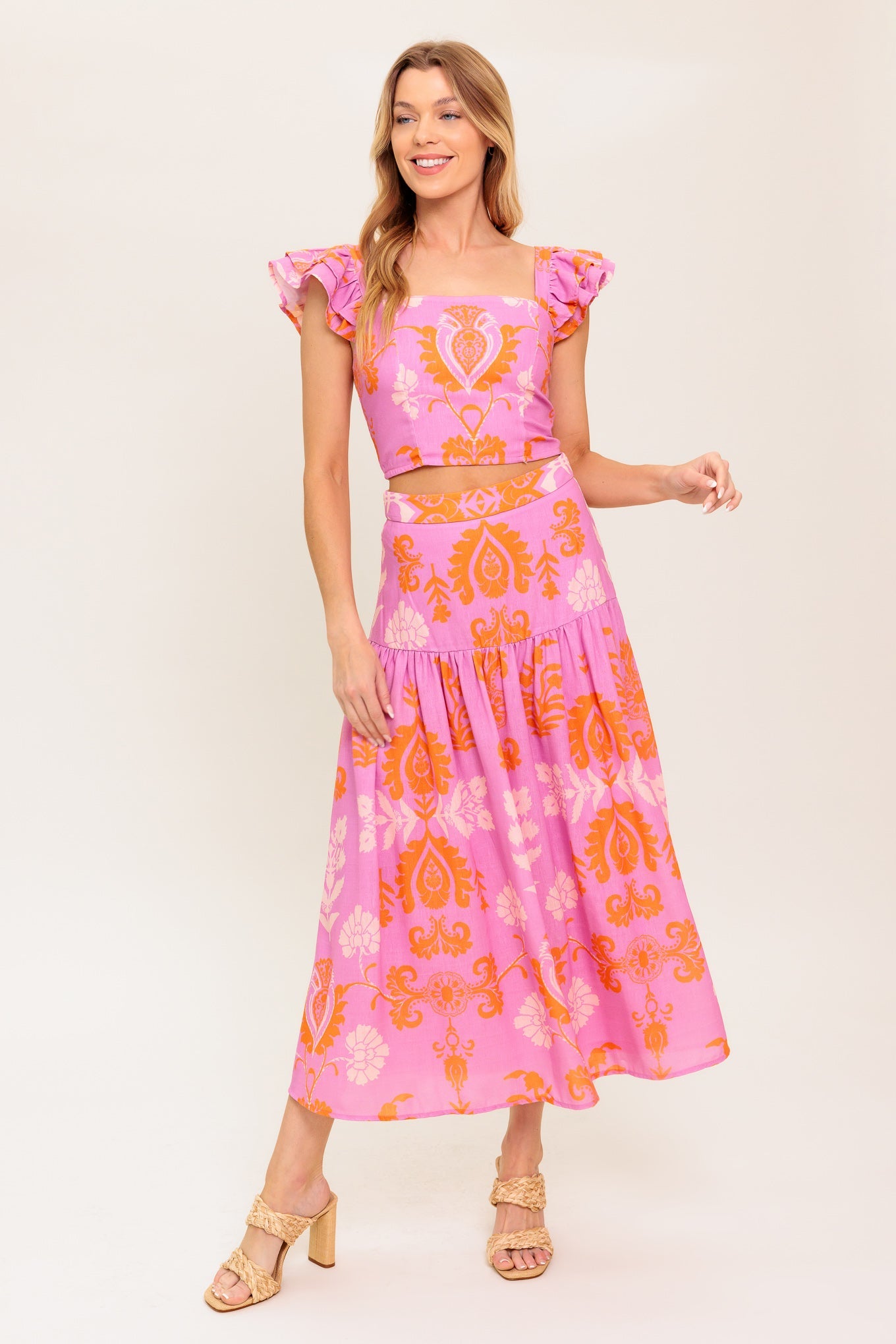 DISTANT SUN WOVEN TOP AND SKIRT SET
