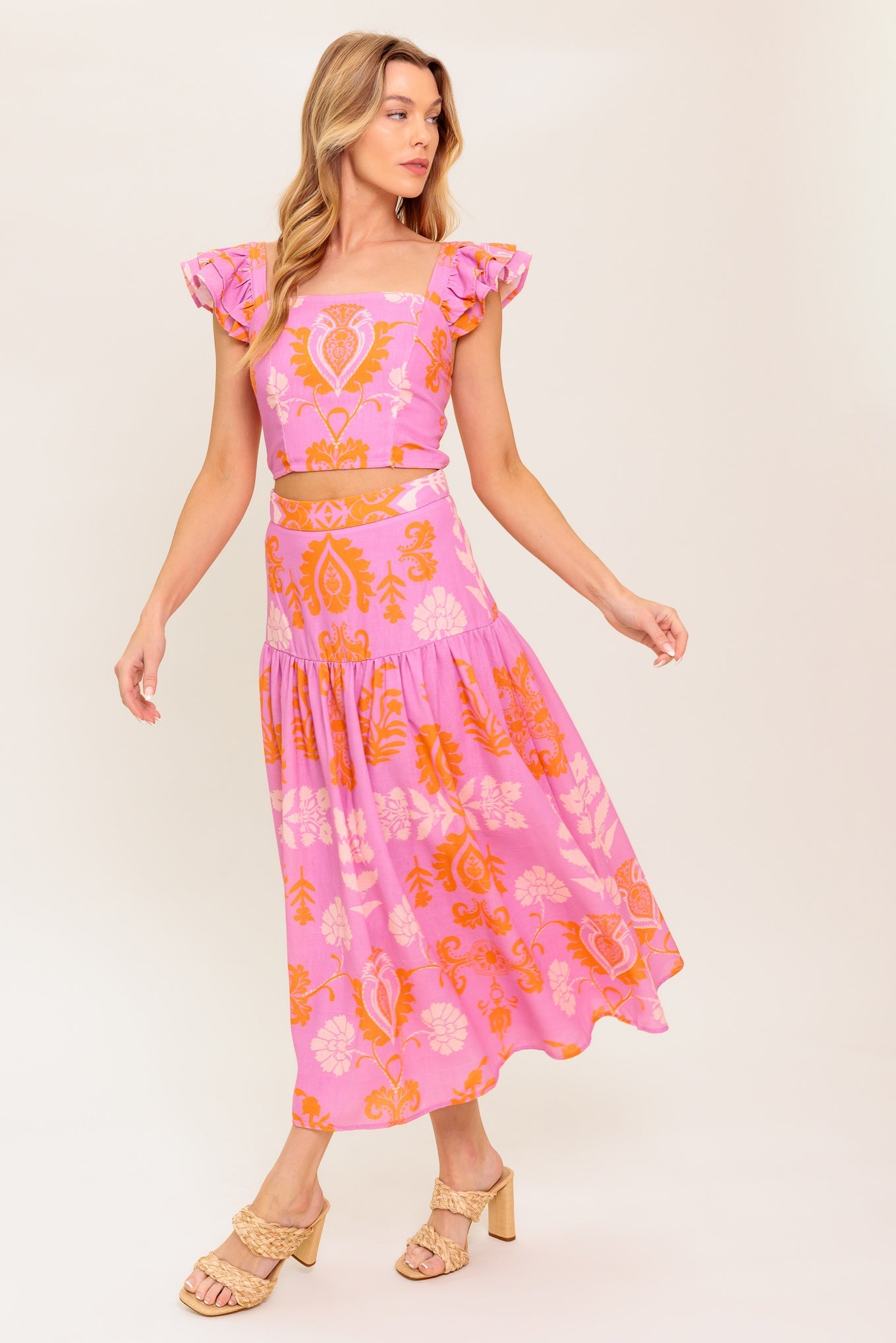 DISTANT SUN WOVEN TOP AND SKIRT SET