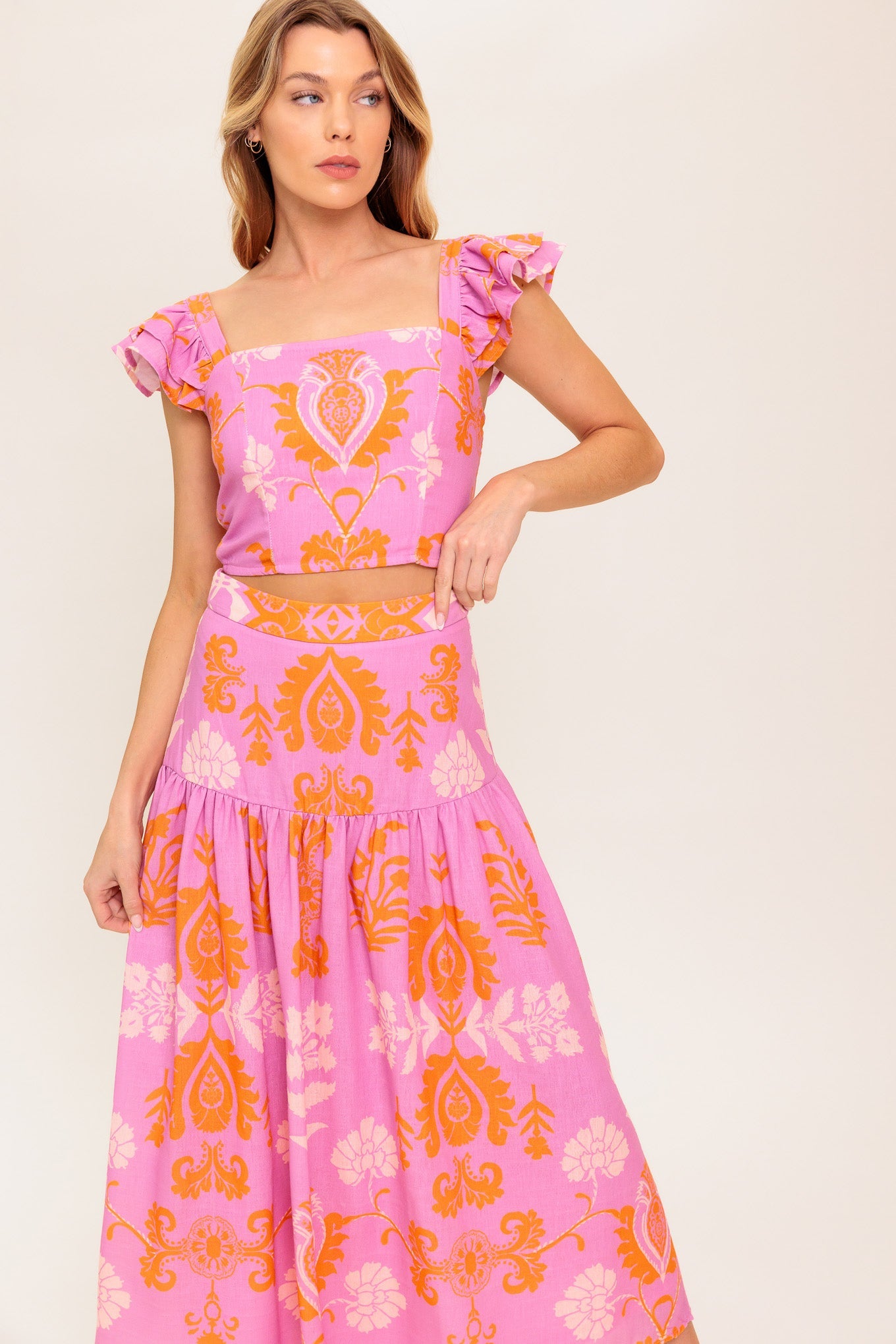 DISTANT SUN WOVEN TOP AND SKIRT SET