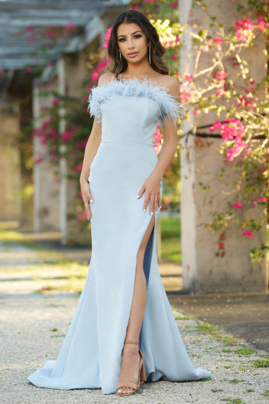 Sochi Gown - Dusty Blue Feather - FINAL SALE