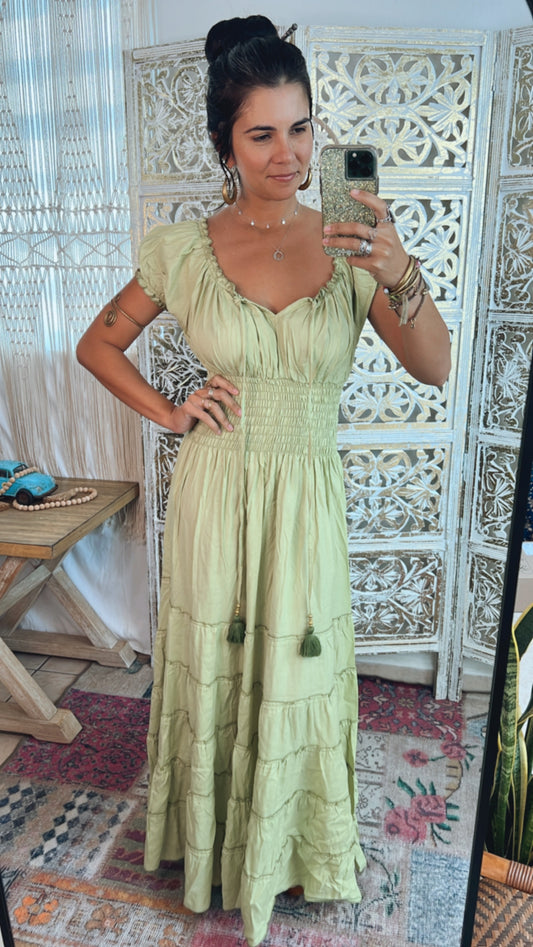 Anna Solid Maxi Dress- Lime