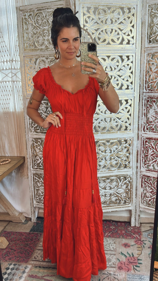 Anna Solid Maxi Dress- Red